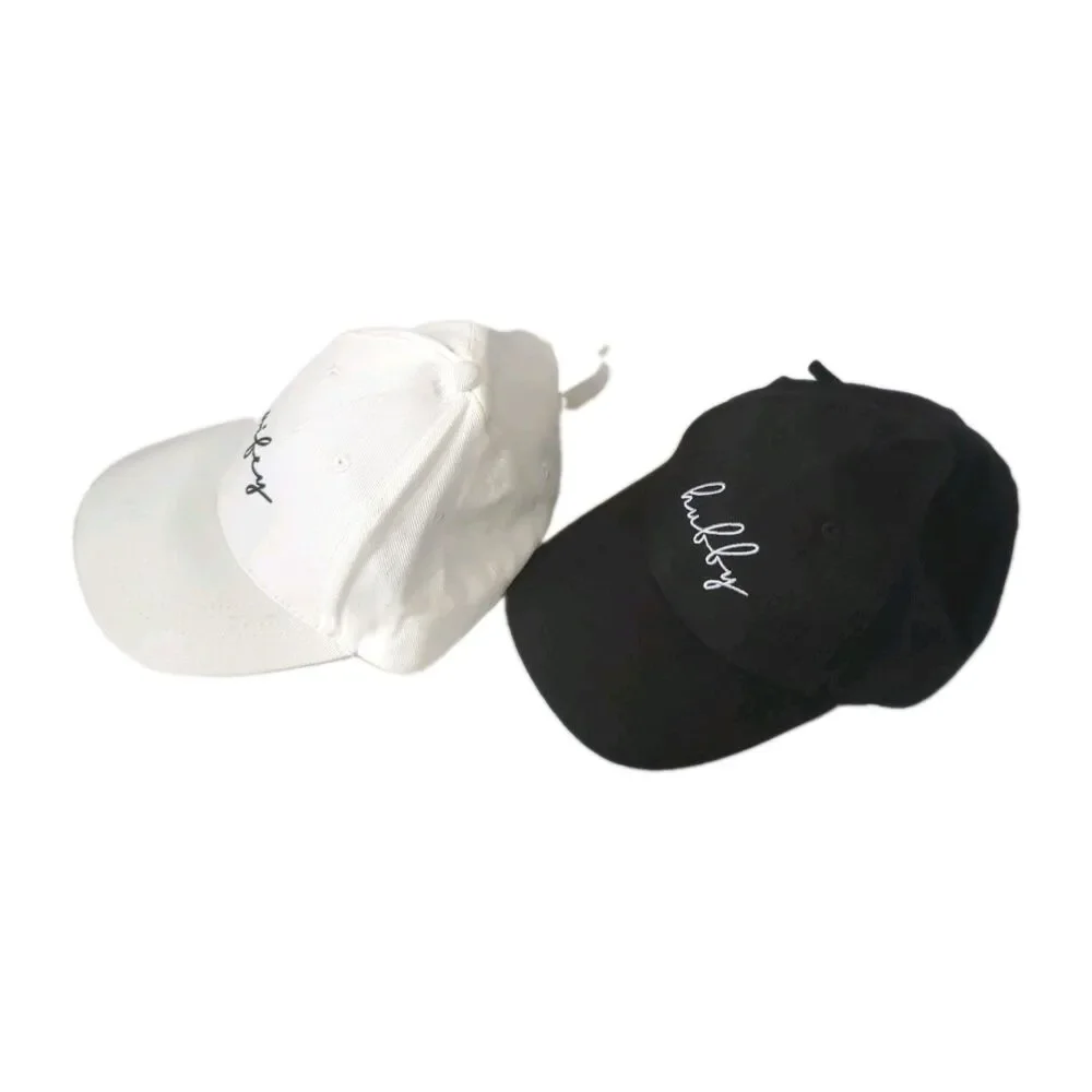 Hubby and Wifey Caps One Size Black & White Embroidered Bridal Wedding Set Hats